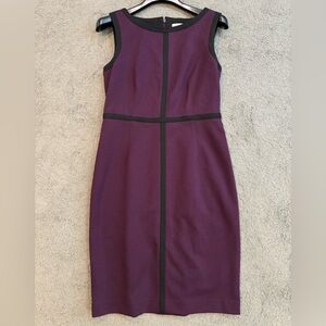 Calvin Klein dark plum shift dress with black piping.